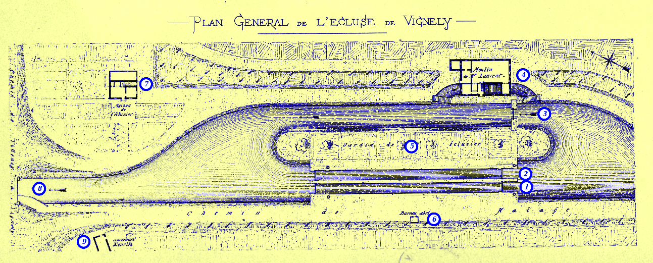 Vignely – Plan général de l'écluse de Vignely - Belgrand, 1883