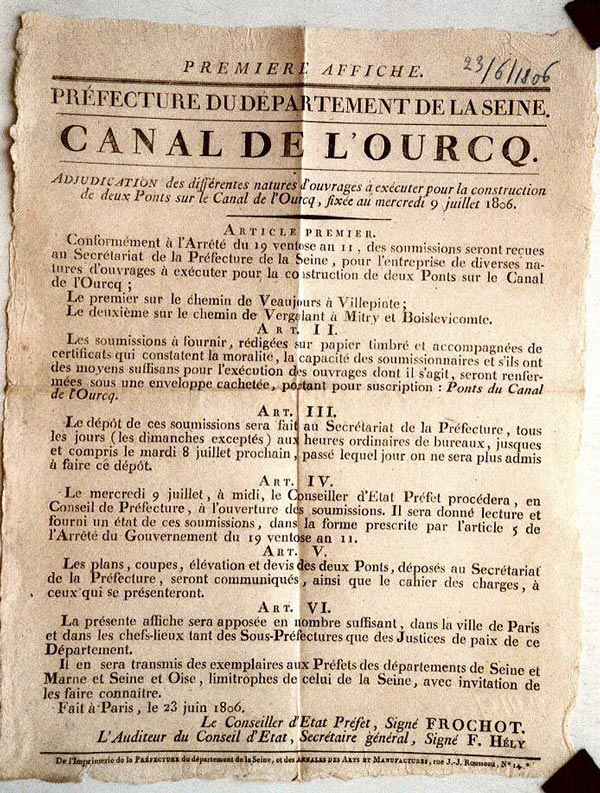 23 juin 1806 : affiche pour l'adjudication de deux ponts, l'un à Vaujours l'autre à Tremblay en France