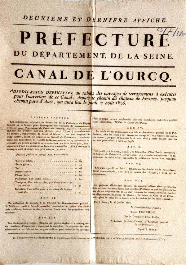 23 juillet 1806 : affiche pour l'adjudication de terrassements entre Fresnes-sur-Marne et Annet-sur-Marne