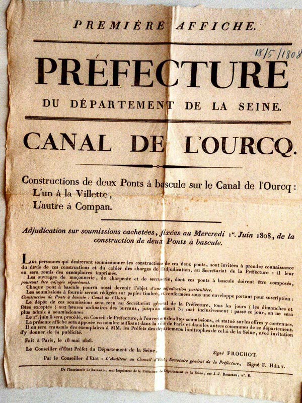 18 mai 1808 : deux ponts à bascule, l'un à La Villette et l'autre à Claye-Souilly