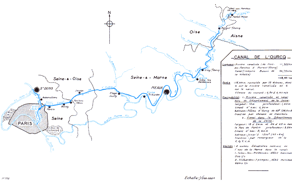 Carte du canal de l'Ourcq