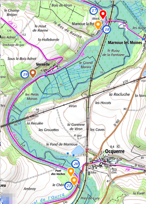 Plan de repérage des ouvrages de la ligne Chauvineau, près d'Ocquerre