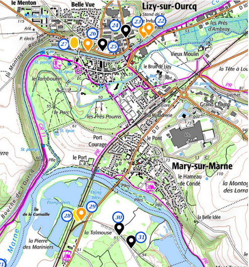 Plan de repérage des ouvrages de la ligne Chauvineau, près de Lizy-sur-Ourcq et de Mary-sur-Marne