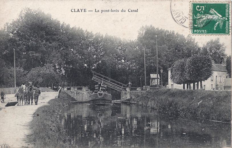 CLAYE — Le pont-levis du Canal _ Carte postale édit ELD, vers 1910 - collection Bergus