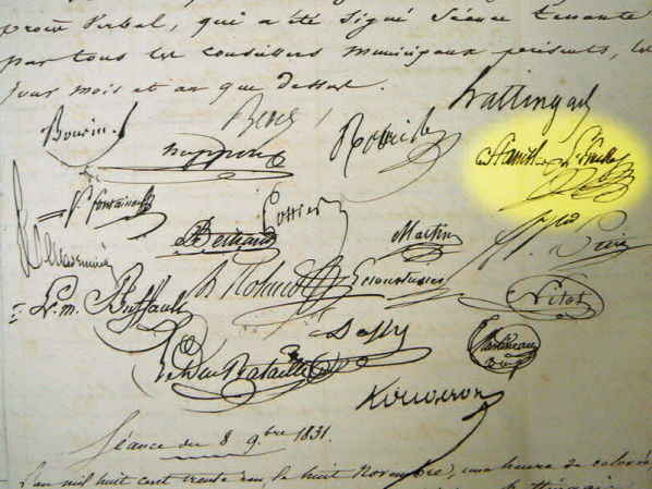 Signature sur le registre des délibérations du conseil municipal de Meaux