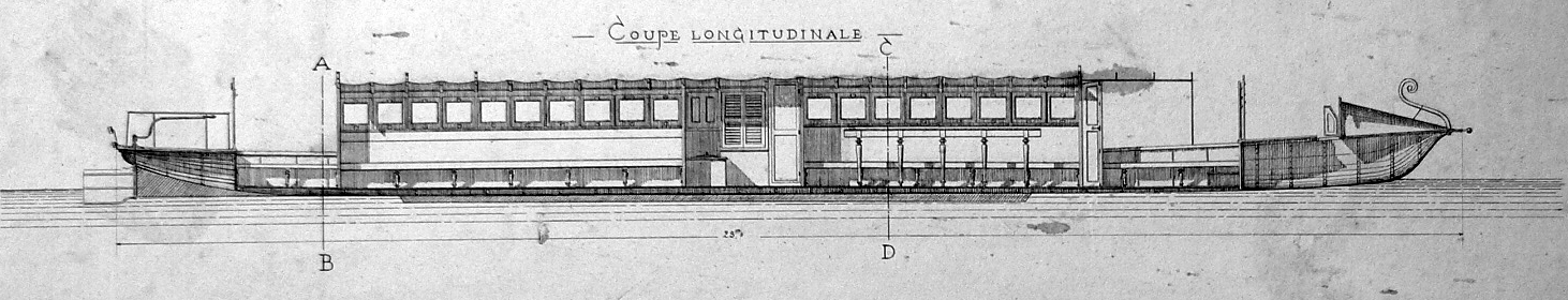 Bateau-Poste, coupe longitudinale